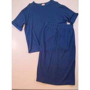 Vintage Huntington Ridge Women's Blue 2 Piece Knit Sweater/Pencil Skirt Short Sl